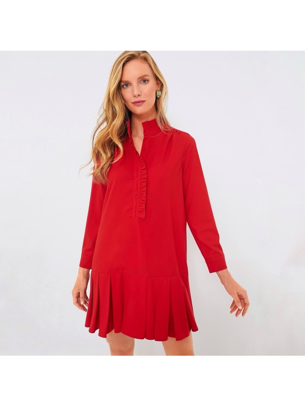 Tuckernuck Red Crepe Tate Dress long sleeve Red Large